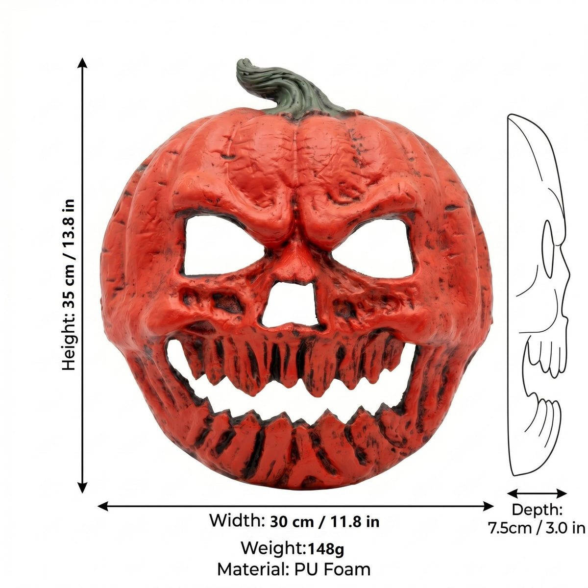 3-pack Scary Pumpkin Mask - PU Foam Pumpkin Head Costume Prop, DIY Halloween Party Decoration for Carnival, Fancy Dress, Birthdays and Festive Displays