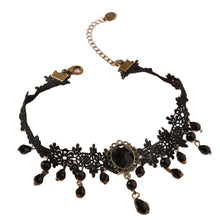 Black Gothic Lace Choker Necklace - Crystal Teardrop Pendant and Adjustable Chain - Elegant Statement Jewelry for Women's Evening Wear, Halloween Costumes & Romantic Dates