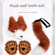 Black-White Furry Animal Cosplay Half Suit Set - Fox Mask with Detachable Fangs, Faux Fur Paws and Wire Poseable Tail - Party Costume and Halloween Accessories