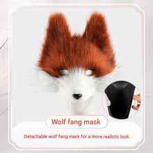Black-White Furry Animal Cosplay Half Suit Set - Fox Mask with Detachable Fangs, Faux Fur Paws and Wire Poseable Tail - Party Costume and Halloween Accessories