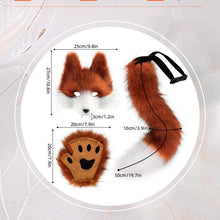 Black-White Furry Animal Cosplay Half Suit Set - Fox Mask with Detachable Fangs, Faux Fur Paws and Wire Poseable Tail - Party Costume and Halloween Accessories