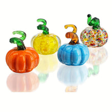 4 piece Glass Pumpkin Figurines - Mini 3.1cm Autumn Halloween Table Decor, Colourful Glass Ornaments for Home Display and Seasonal Gifting