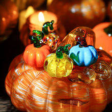 4 piece Glass Pumpkin Figurines - Mini 3.1cm Autumn Halloween Table Decor, Colourful Glass Ornaments for Home Display and Seasonal Gifting