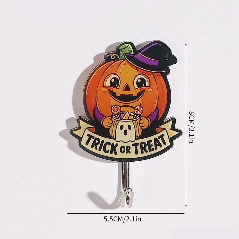 10-pack Halloween Themed Acrylic Wall Hooks（Pumpkin imp pattern） - Self Adhesive Iron Art Hanger for Keys Bags, Spooky Pumpkin Decor for Entryway and Party