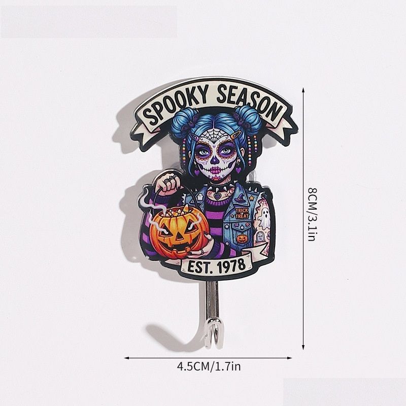 10-pack Halloween Themed Acrylic Wall Hooks（Blue-haired girl pattern） - Self Adhesive Iron Art Hanger for Keys Bags, Spooky Pumpkin Decor for Entryway and Party
