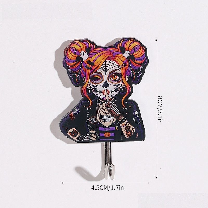 10-pack Halloween Themed Acrylic Wall Hooks（Orange-haired girl pattern） - Self Adhesive Iron Art Hanger for Keys Bags, Spooky Pumpkin Decor for Entryway and Party