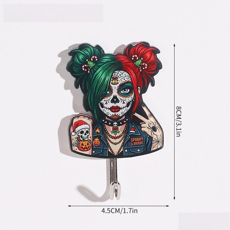 10-pack Halloween Themed Acrylic Wall Hooks（Green-haired girl pattern） - Self Adhesive Iron Art Hanger for Keys Bags, Spooky Pumpkin Decor for Entryway and Party