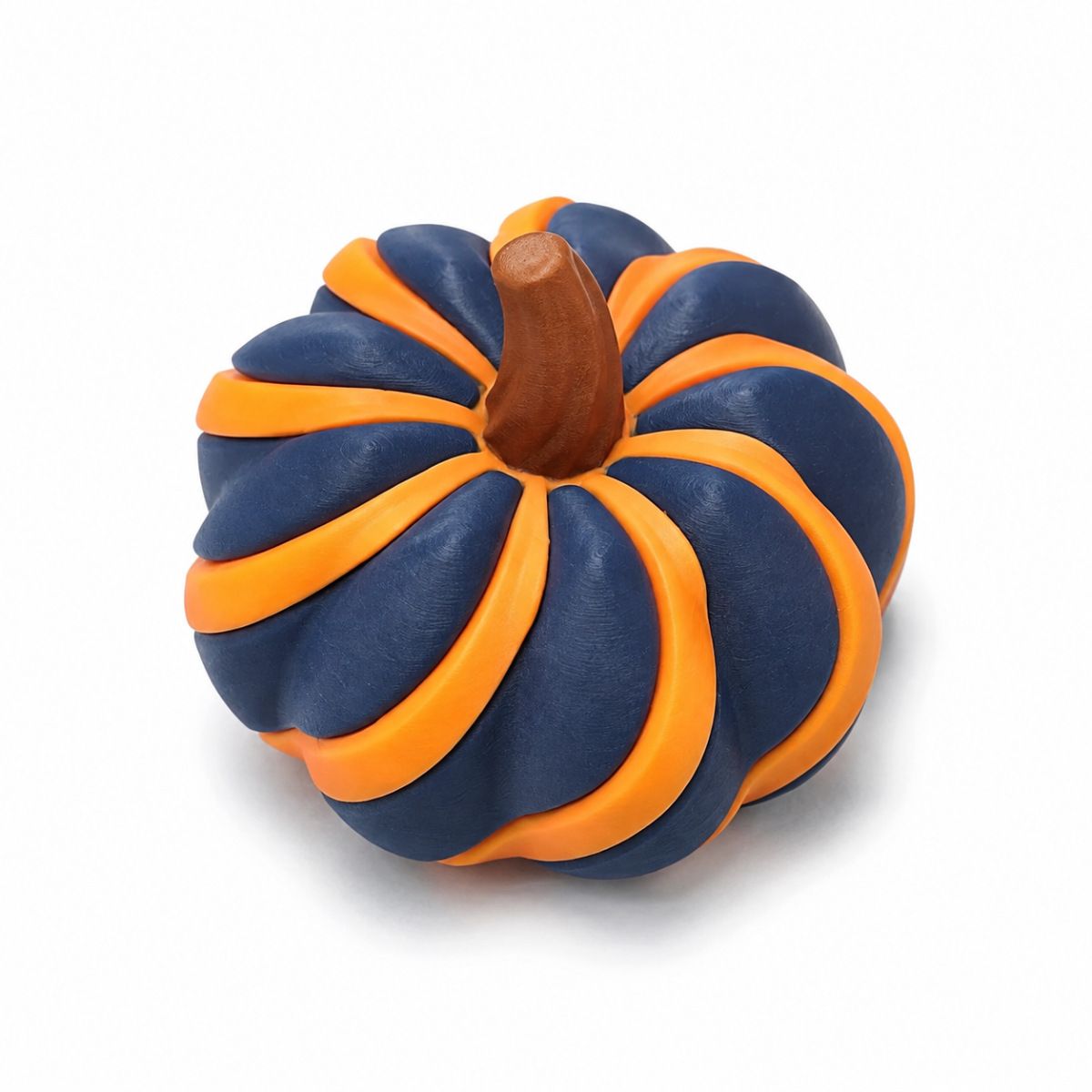 3D Printed Spiral Pumpkin Decoration - Blue and Orange Twisted Rib Design, Lightweight Halloween Tabletop Ornament for Autumn Home and Party Decor