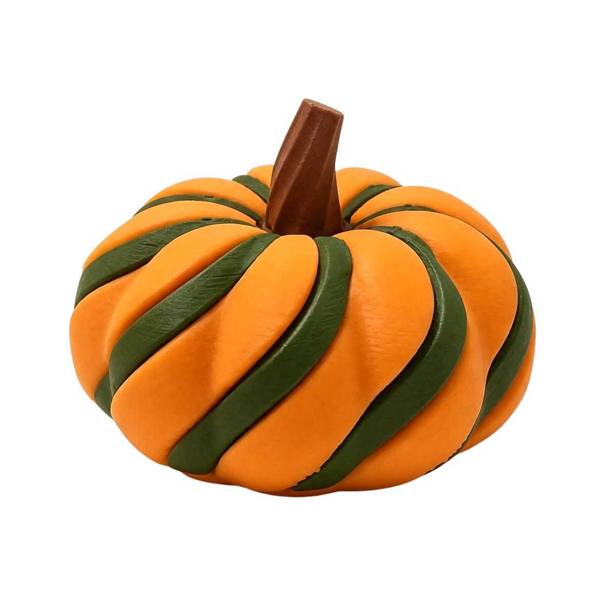 3D Printed Spiral Pumpkin Decoration - Orange and Dark Green Twisted Rib Design, Lightweight Halloween Tabletop Ornament for Autumn Home and Party Decor