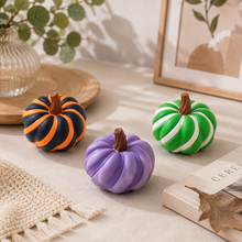 3D Printed Spiral Pumpkin Decoration - Orange and Dark Green Twisted Rib Design, Lightweight Halloween Tabletop Ornament for Autumn Home and Party Decor
