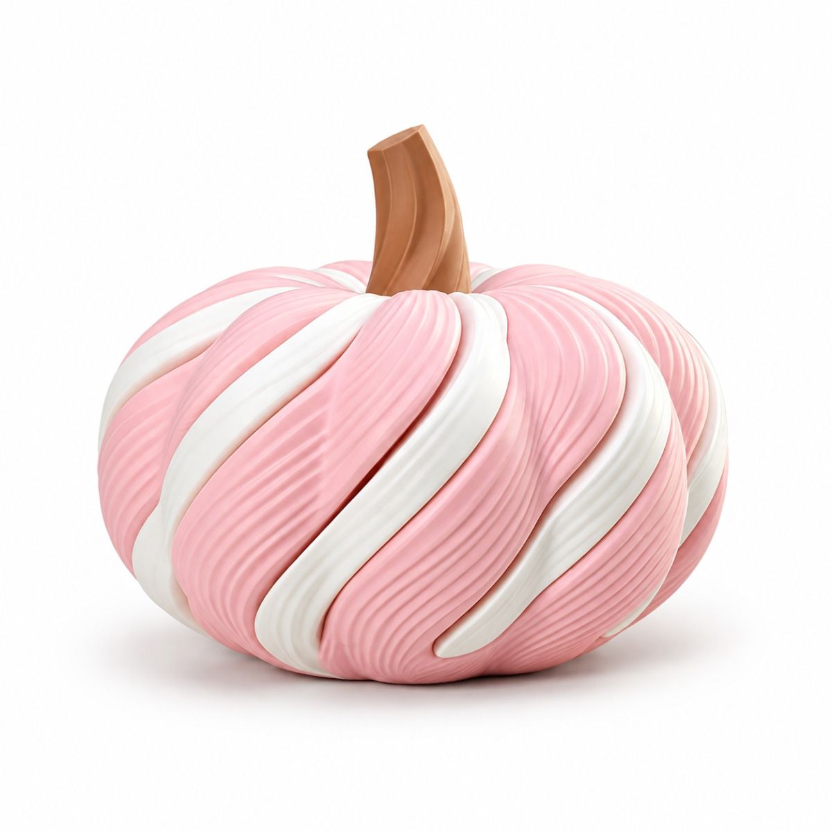 2 Pack 3D Printed Spiral Pumpkin Decoration - Pink and White Twisted Rib Design, Lightweight Halloween Tabletop Ornament for Autumn Home and Party Decor