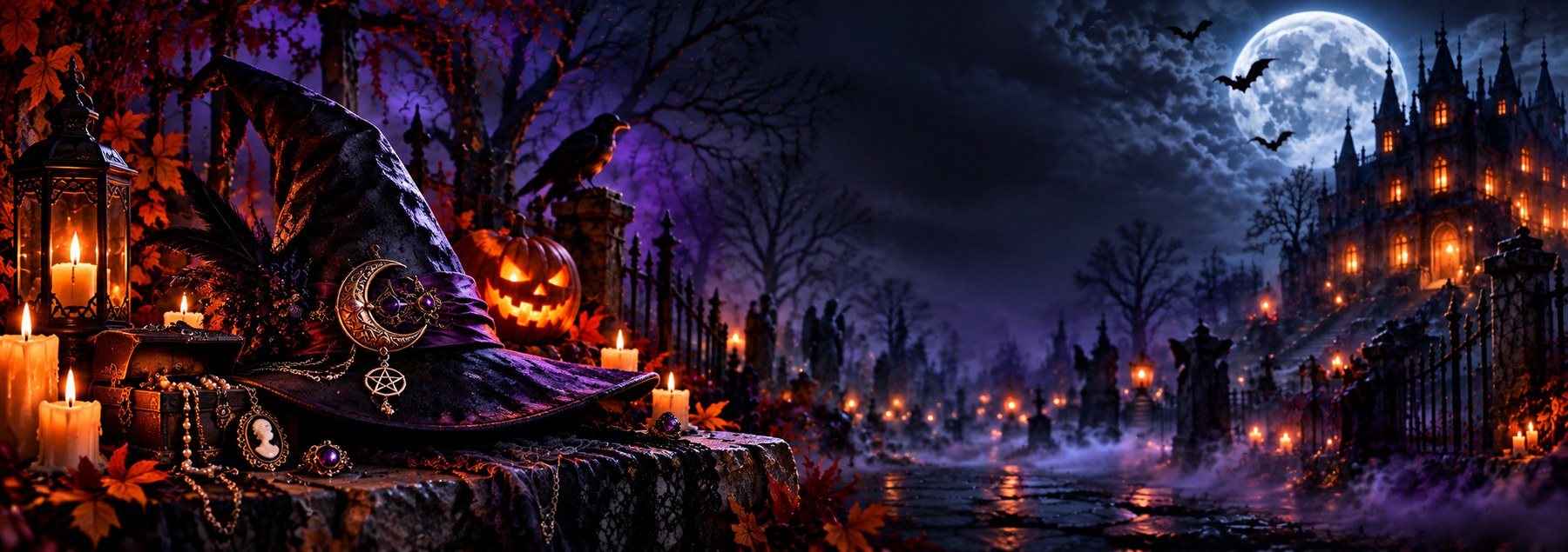 Witch hat and gothic Halloween accessories